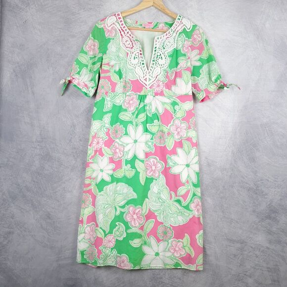 Lilly Pulitzer Dresses & Skirts - Lilly Pulitzer Dress Womens 8 Green Pink Floral Split Neck Empire Waist Sheath